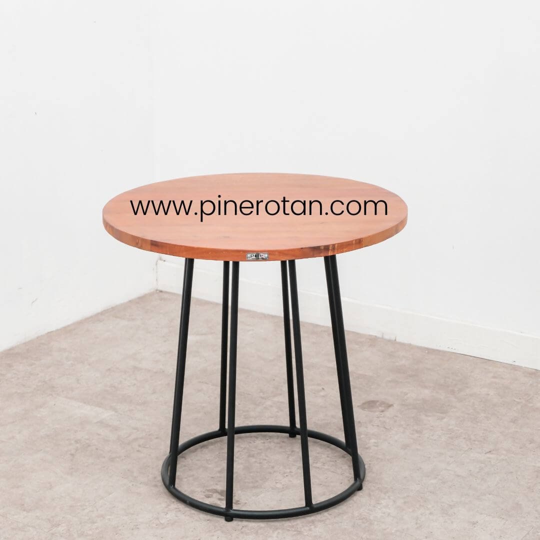 Kursi Set Teras Minimalis Modern Dengan Meja Kopi Bulat Hitam Natural / Marlyn Rope Terrace Set - Maroko Coffee Table kayu.