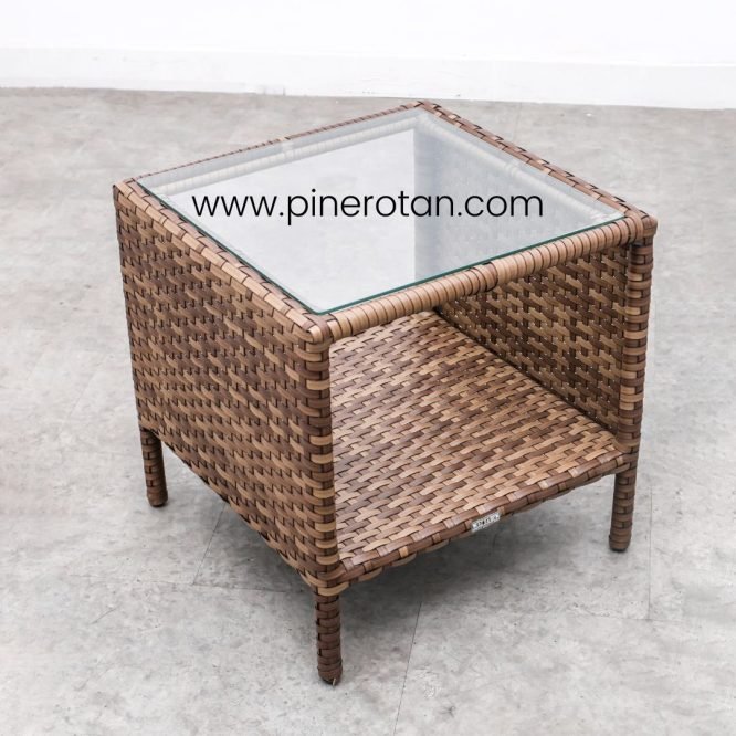 Teras Set Minimalis Rotan Sintetis Premium 2 Kursi Outdoor Modern / Maroko Terrace Set - Fema Side Table - Red Pine