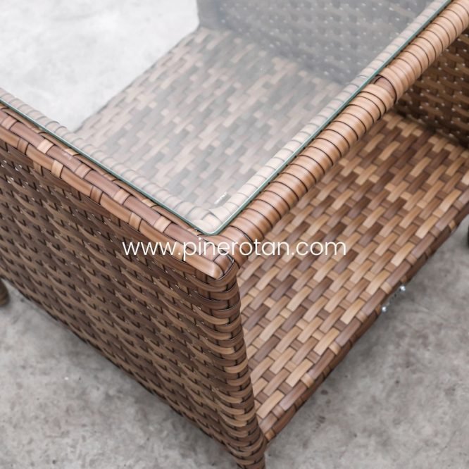 Teras Set Minimalis Rotan Sintetis Premium 2 Kursi Outdoor Modern / Maroko Terrace Set - Fema Side Table - Red Pine