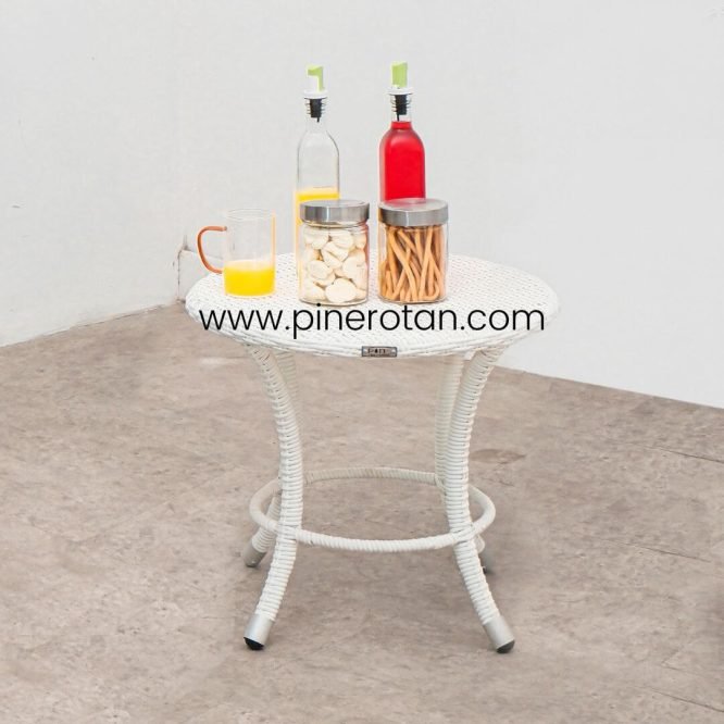 Promo Teras Set Rotan Sintetis Premium 2 Kursi 1 Meja Taman Minimalis / Kingstone Lazy Terrace Set - Royal Side Table - White