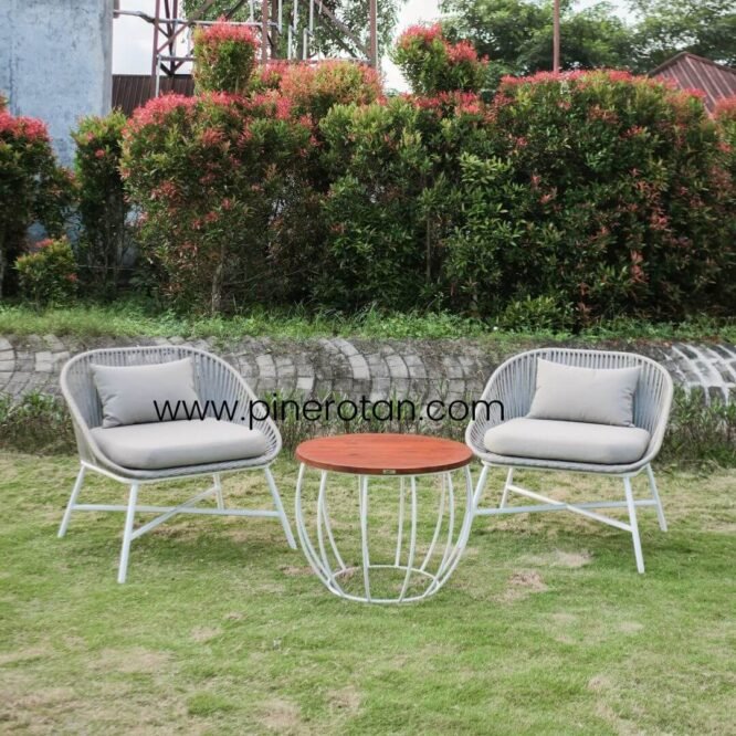 Kursi Taman / Teras Set Rope Dengan Meja Bulat Minimalis Modern / Cleopatra Terrace Set - Labu Coffee Table