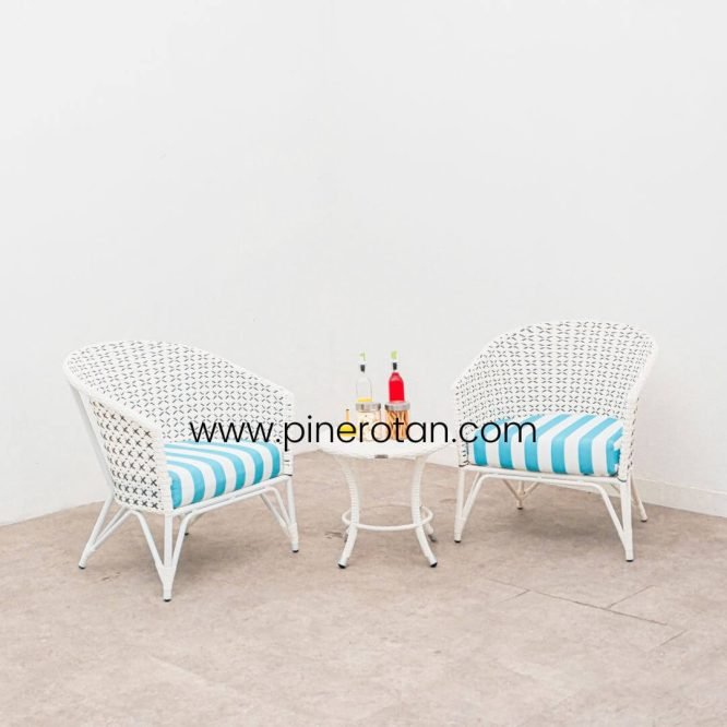 Promo Teras Set Rotan Sintetis Premium 2 Kursi 1 Meja Taman Minimalis / Kingstone Lazy Terrace Set - Royal Side Table - White