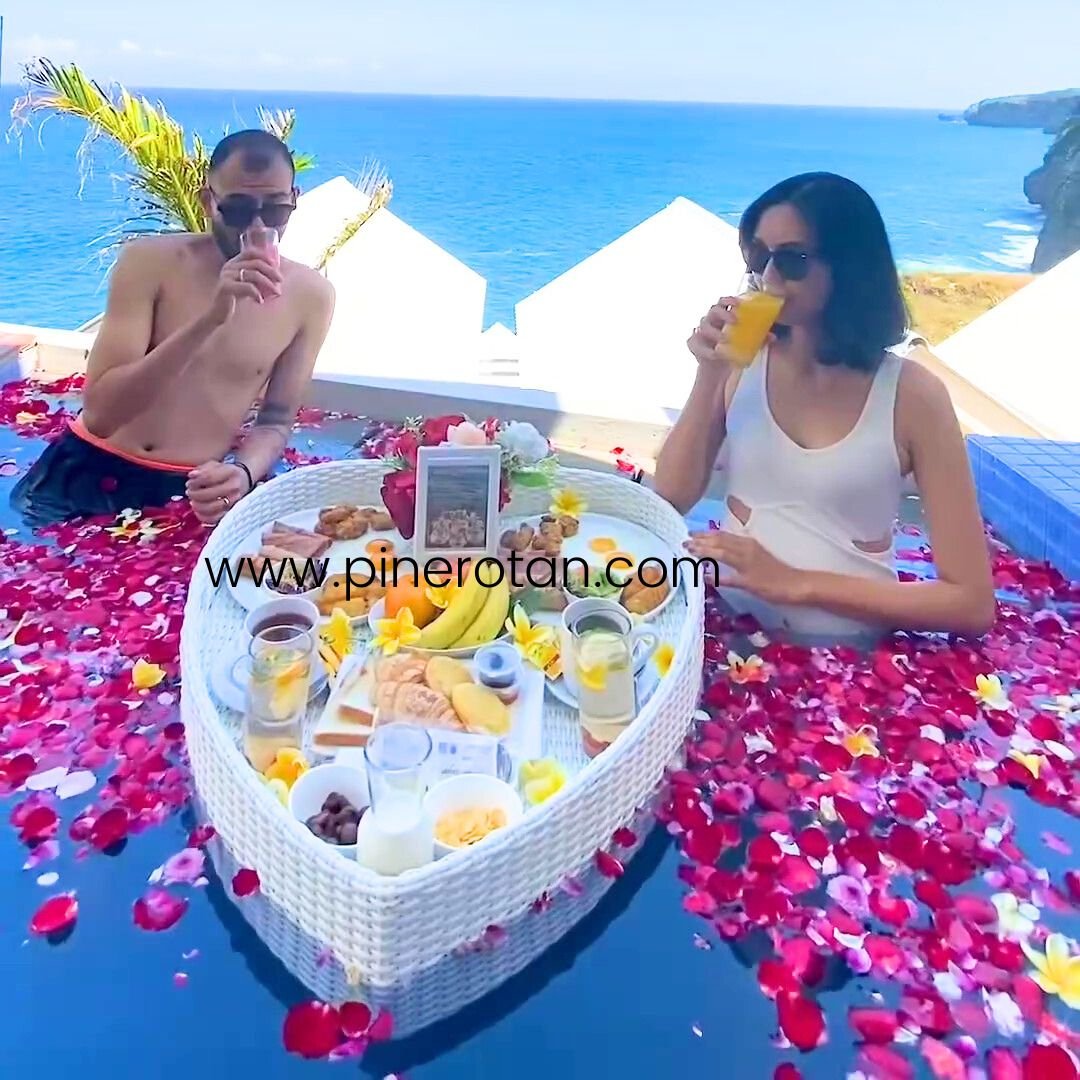 Nampan Breakfast Rotan Sintetis - Love Floating Tray - Pine Rotan - Heha Ocean View