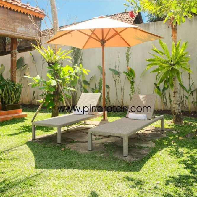 Kursi Kolam Renang Rotan - Square Sun Lounger Ash Grey