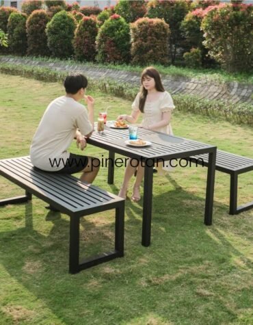 Meja Makan Outdoor - Line Dining Set - Black