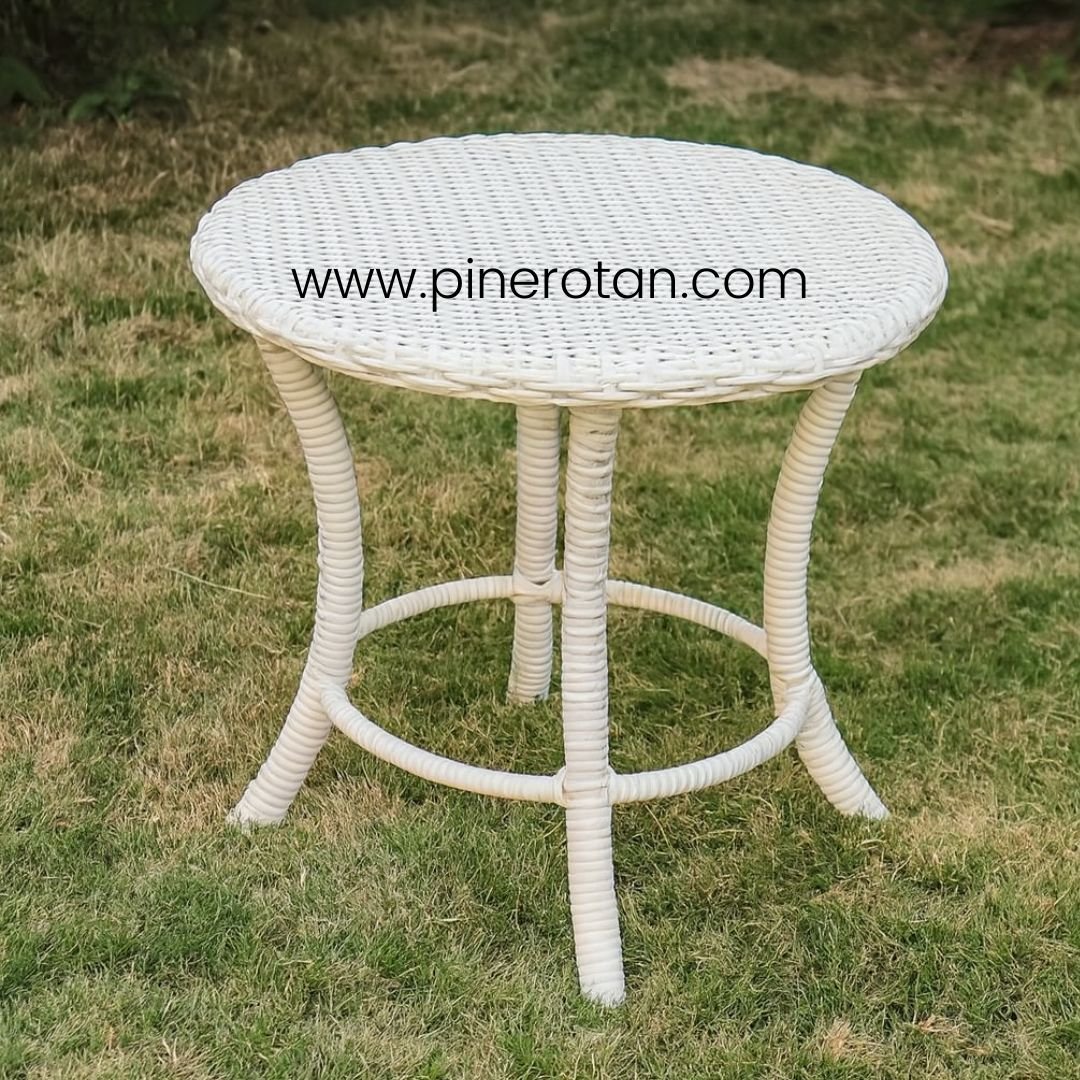 Meja Teras Sintetis Rotan - Royal Side Table White