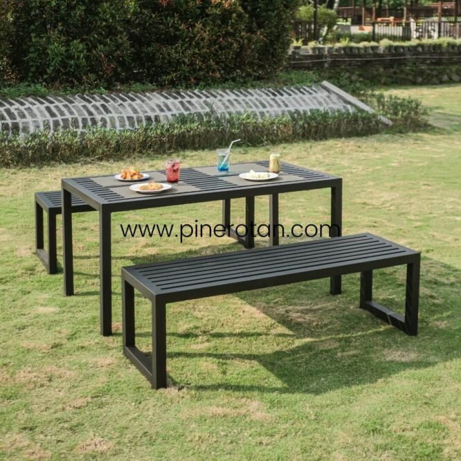 Set Meja Makan Outdoor - Line Dining Set - Black