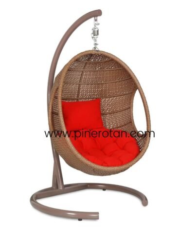 Ayunan Anyaman Rotan Sintetis - Egg Hanging CHair Red Pulut