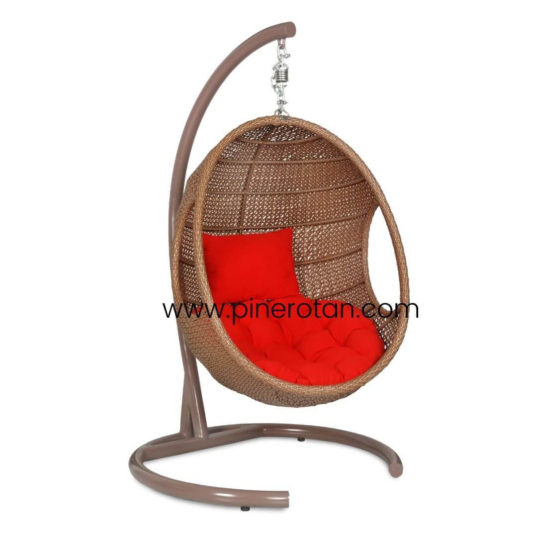 Ayunan Anyaman Rotan Sintetis - Egg Hanging CHair Red Pulut